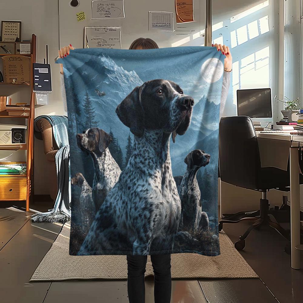 1PC Moonlit Canine Pack Print Flannel Blanket, High quality Comfortable for All Seasons, Home Decor, Warmth and Comfort