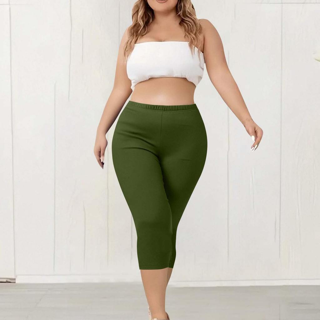 Pantaloni Capri elasticizzati taglie forti da donna con elastico in vita e tasche, pantaloni cropped comodi per l'uso quotidiano