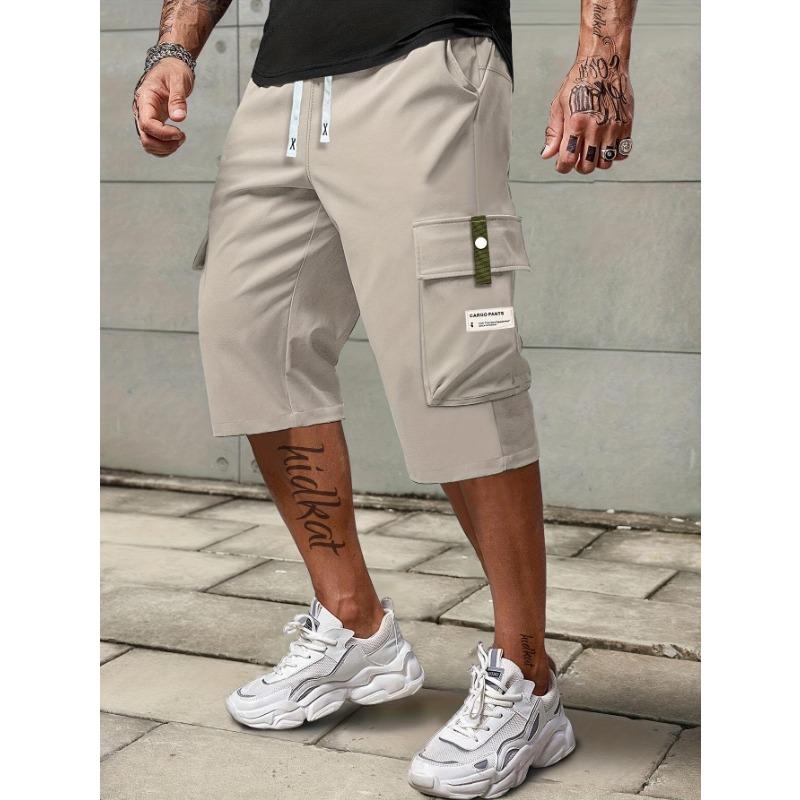 Lucky333 1 stuks Modieuze en Casual Heren Utility Capri Broeken voor de Zomer met Trekkoord in de Taille, Grote Zakken en Driemaal-kwart Broeken M kaki