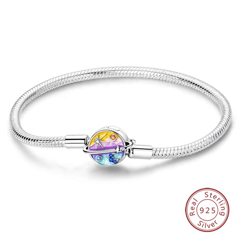 Original 925 Silver Heart Star Moon Snowflake Butterfly Bracelets 17 20CM For Women DIY Charms Jewelry Gifts