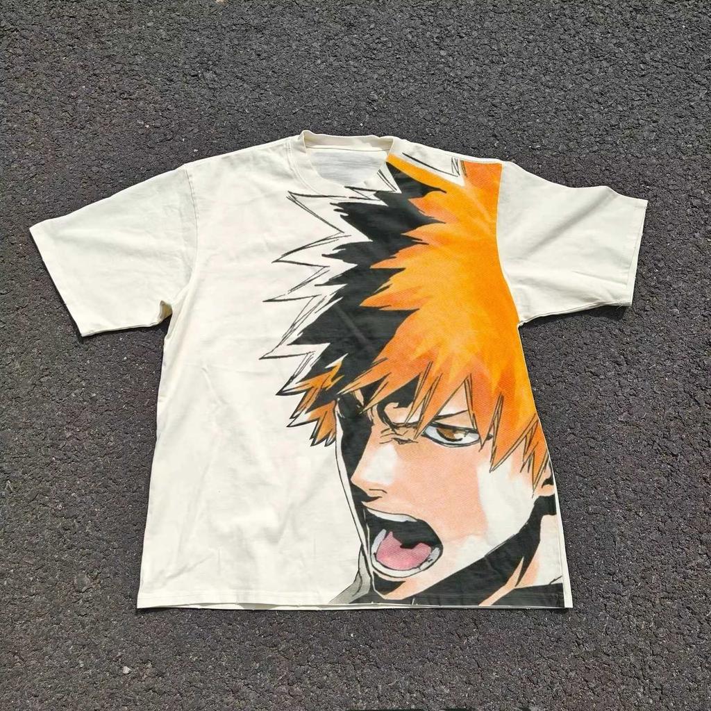 2026 New Bleach Anime Kurosaki Ichigo Retro Graphic‑Print Unisex 100%‑Cotton Short‑Sleeve T‑Shirt, Summer Streetwear Top T-shirt