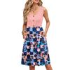 Women Summer Printing Dresses Sleeveless Casual Loose Swing Button Down Midi Sundress With Pockets