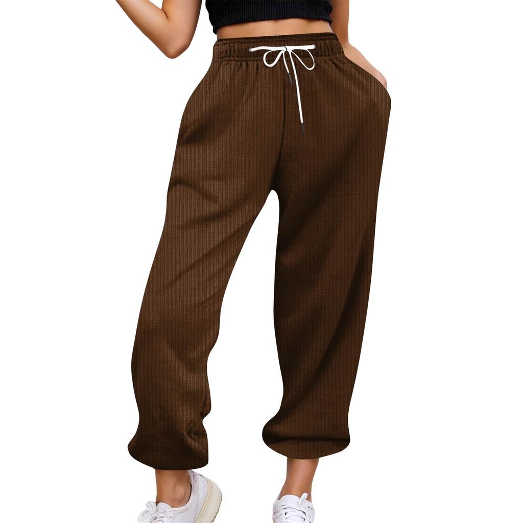 Women's Casual Pants High-waisted Belted Jogging Pants With Pockets