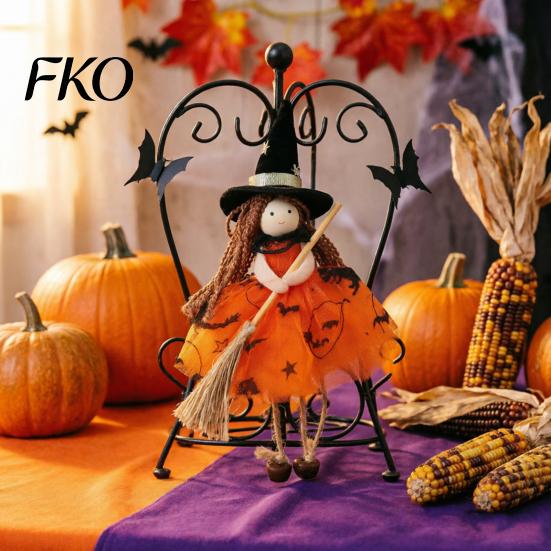 Hochwertige Halloween-Dekoration Hexe Puppe mit Besen, Kleine Hängende Figur Spukiger Tüllrock für Spukhaus, Tür Fenster