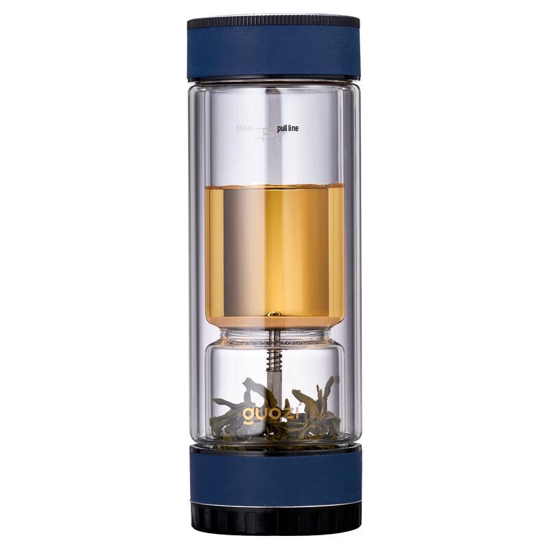 GUOZI Leather Texture Tea Infuser Glass Cup 380ML
