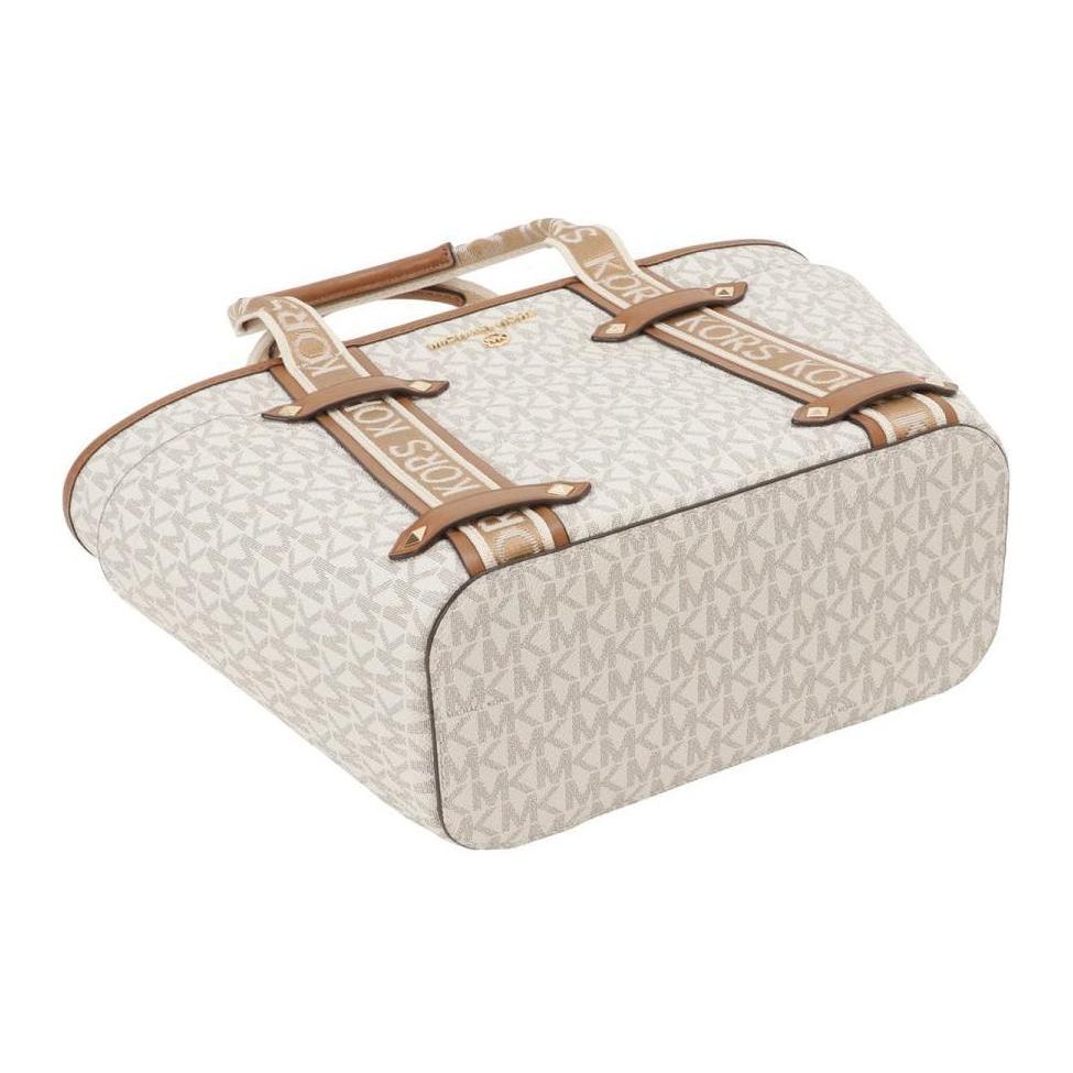 Michael Kors Maeve Classic Commuter Fashion Monogram Color Block Tote Bag Small Women Handbags Vanilla-White Acorn-Brown 30T2G5VT1B-149