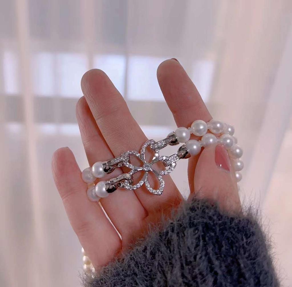 41+44CM Double-layer Leafless Collarbone Sweater Chain AAA Grade Silver Plated Trendy Freshwater Pearl Necklace Women Pearl