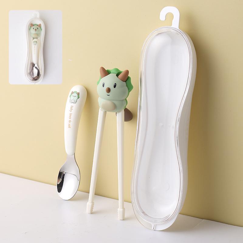 Children's Cartoon Training Chopsticks & Infant Spoon Set - Portable Tableware for Learning and Feeding.