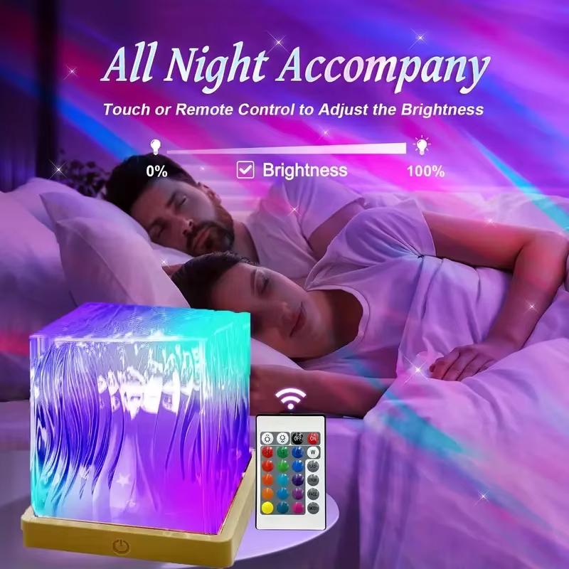 Ocean Wave Projector Light 16Colors Remote LED Aurora Night Light Home Office Water Ripple Crystal Lamp for Decorative Kids Gift