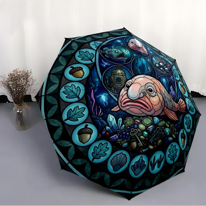 Underwater Treasures Pattern Umbrella, Portable and Foldable Design, 8 Ribs, a Casual Accessory for Halloween, Christmas, and Birthday Gifts.