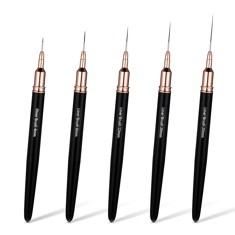 5Pcs Nail Art Liner Brushes, Liner Brush For Nails Gel, Nail Art Striping Brushes, Thin Liner Nails Tools For Long Lines, Thin Details, Fine Drawing