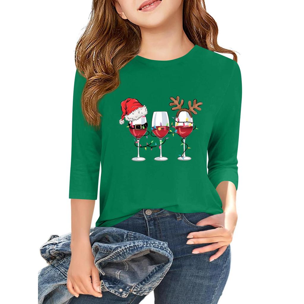 Tricou casual cu mâneci 3/4 pentru copii, cu gât rotund și imprimeu pentru Ziua Independenței