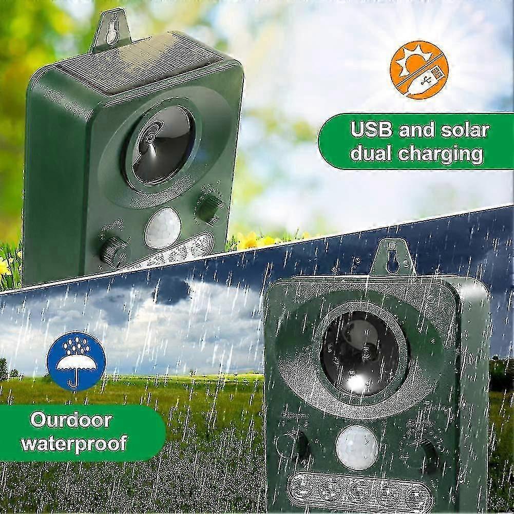 Ultrasonic Cat Repeller, Waterproof Repellent Solar Or Usb Charge, Adjustable Frequency Animal Repellent And Led Lamp Cats, Dogs And Foxes For Gardens