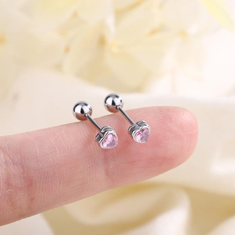 S925 Mini Heart Screw Back Stud Earrings for Women