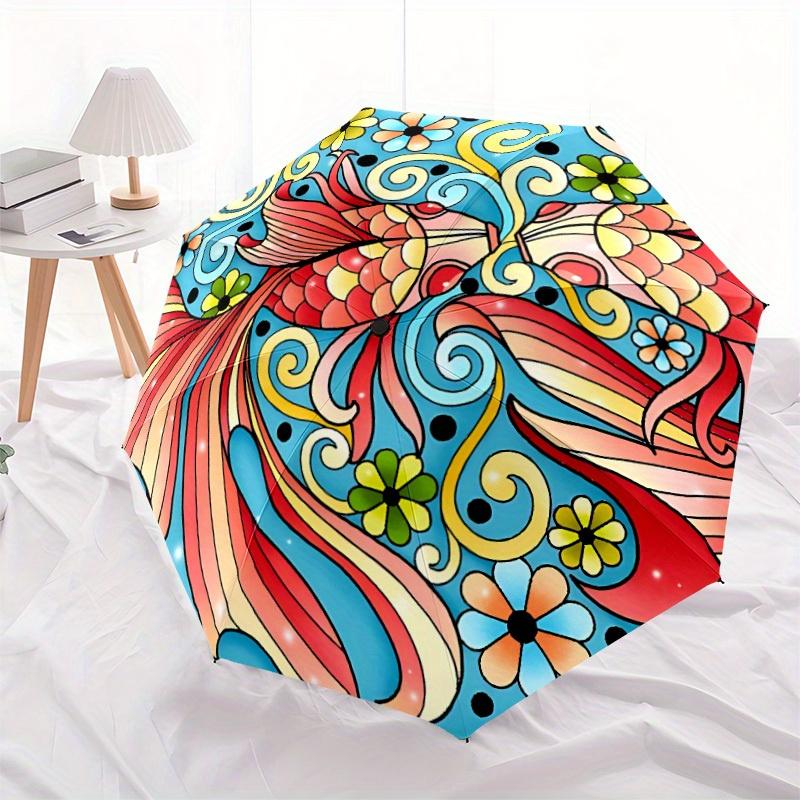 1 stuks Koi Vis Mandala Automatische Open/Sluit Paraplu, Paraplu met cartoon Ontwerp, Draagbare Compacte Paraplu voor Mannen & Vrouwen, Goed Vakantiecadeau