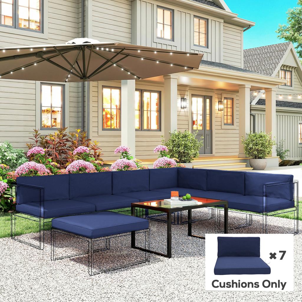 14 Piece Dining Set Cushions Dark Blue