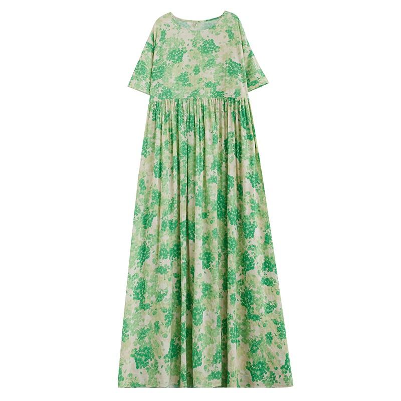Short Sleeve Plus Size Cotton Vintage Floral New In Dresses for Women Casual Loose Long Summer Dress
