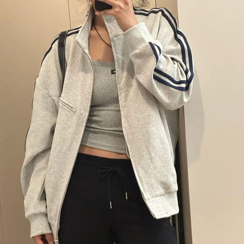 

2024 New Women s Retro Striped Stand-up Collar Cardigan Jacket for Spring & Autumn M