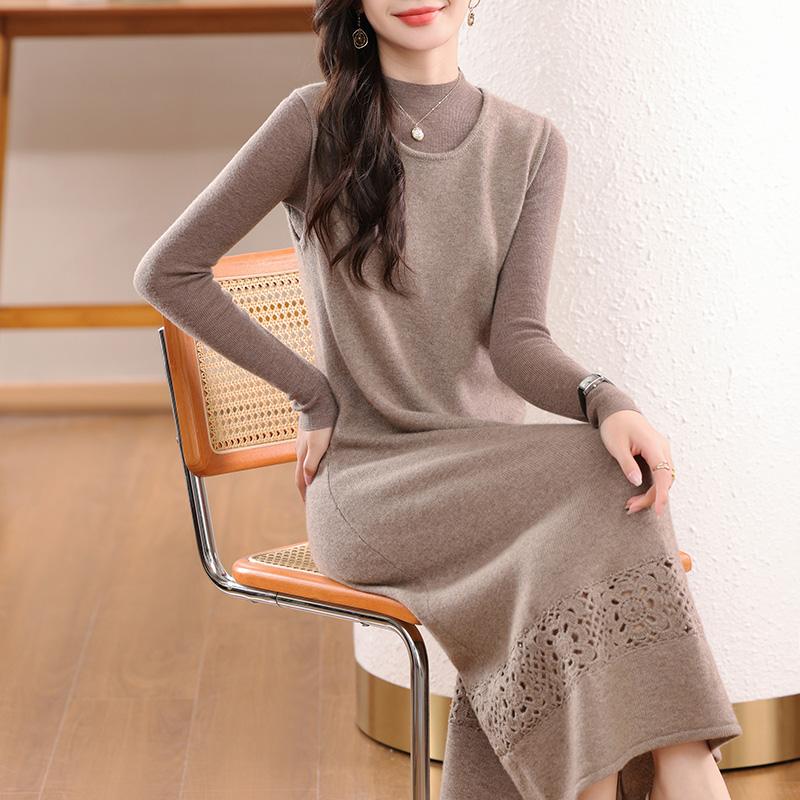 Women's Cashmere Dress Qinghe Cashmere 30% Cashmere 70% Wool Autumn and Winter Cashmere Skirt Soft and Warm