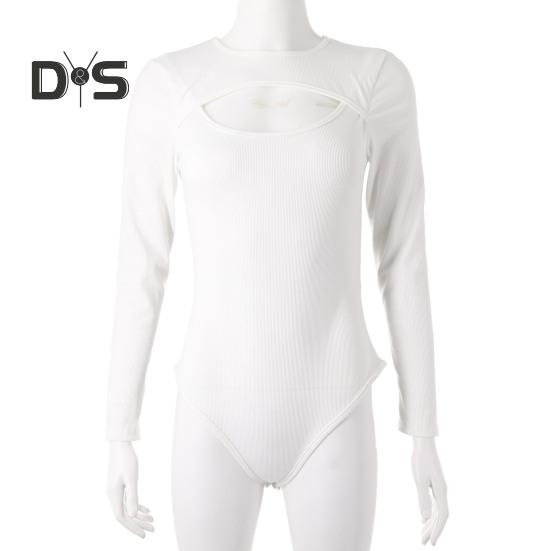 Dámské body Sexy dutý Slim Fit Dlouhé rukávy Kulatý límec Jednobarevné Strečové Prodyšné Měkké Podzimní Dámské Dámské Trikotové Top Dámské Oblečení