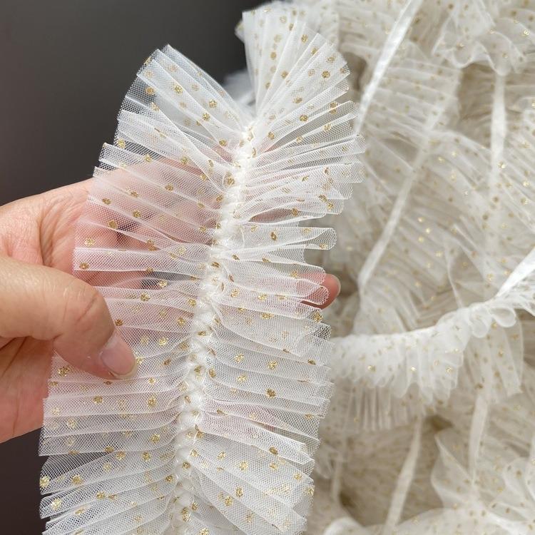2 mt/los 9 cm breiten weißen hintergrund gold polka dot elastische mesh spitze kleidung rock hause stoff Lolita spitze zubehör