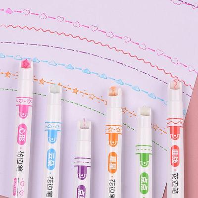 Set de 6 pixuri de marcare Wave Line Art Multicolor Love Star Cloud Point Liner Highlighter pentru jurnal de desen pentru școală