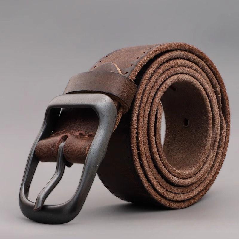 Men's Vintage Genuine Cowhide Leather Pin Buckle Belt - Versatile and Casual for Jeans
