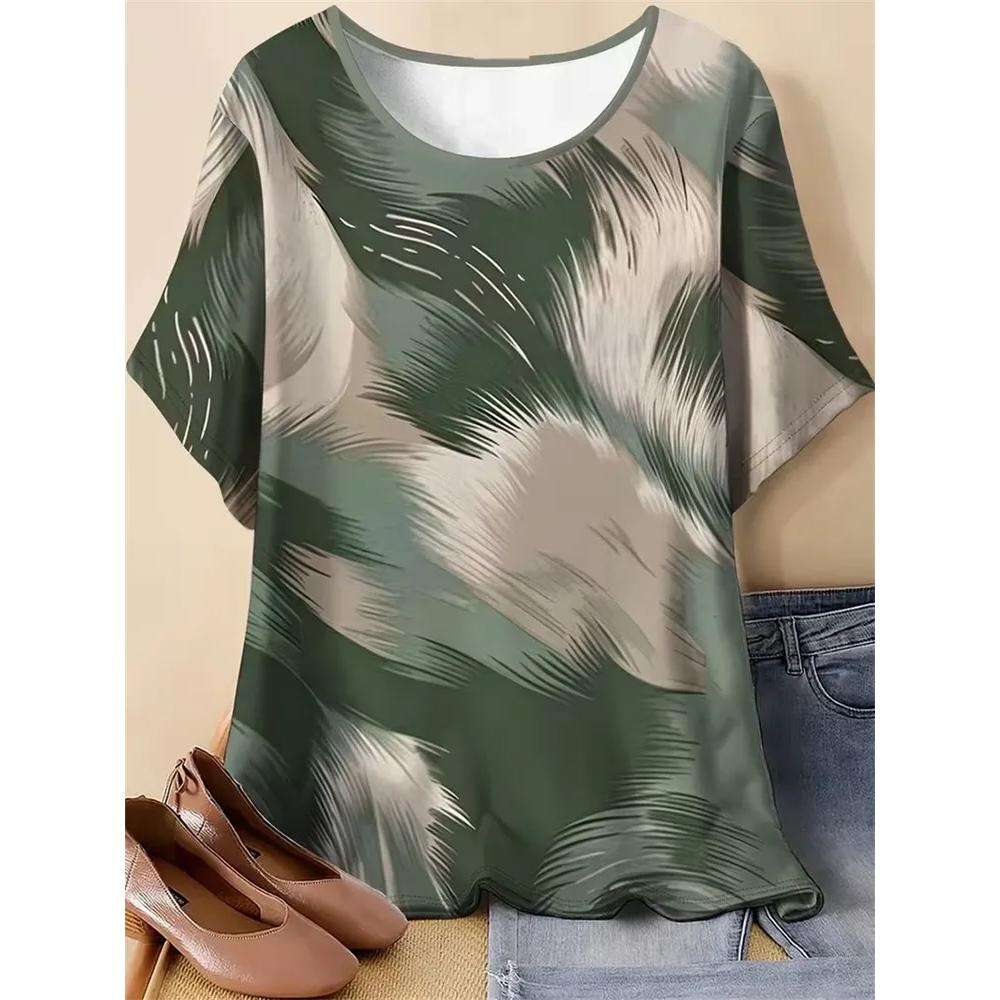 Women's Versatile Striped Printed Top Short Sleeve Casual Loose T-Shirts Women’s