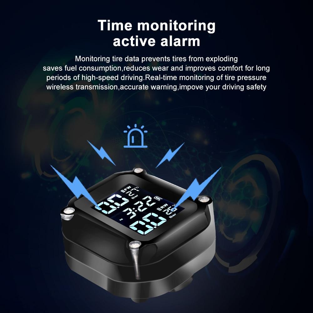Motorcycle Motor Tire Pressure Tyre Temperature Monitoring Alarm System with 2 External Sensors USBCharging Motos