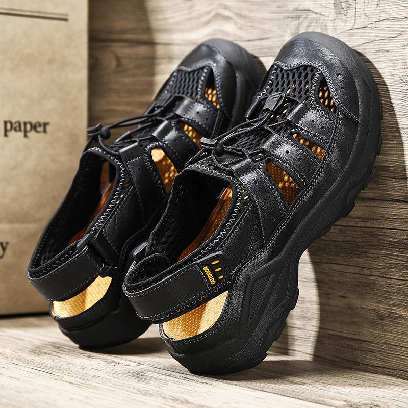 Fashion New Beach Flats Handmade Retro Men Sandals Men's Tide Summer Walking Shoes Leather Outdoor Loafers Leisure Sports Hollow Sandals