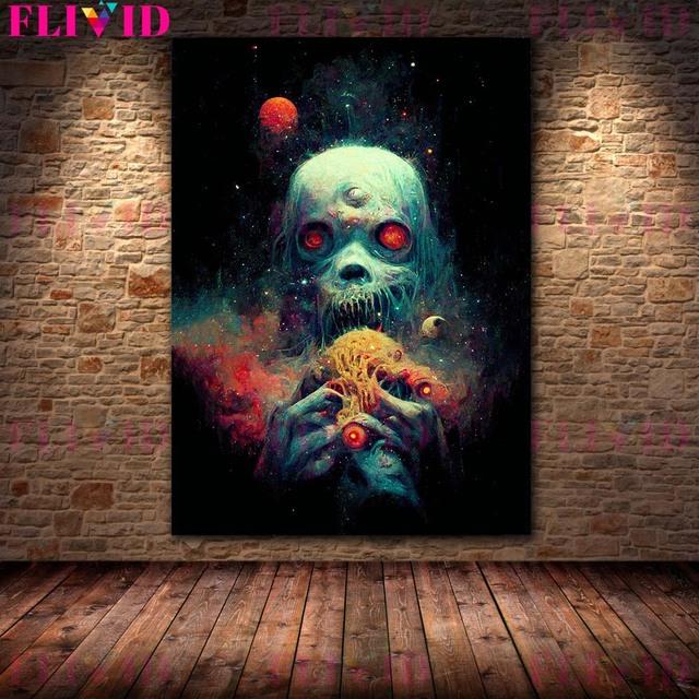 Lord of the Void and Pumpkin Demon Vintage Wall Art Canvas Painting Planet Devourer In Space Art Poster