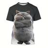Summer Round Neck 3D Cute Cat Print Top Fashionable Casual Short Sleeved Men's T-shirts