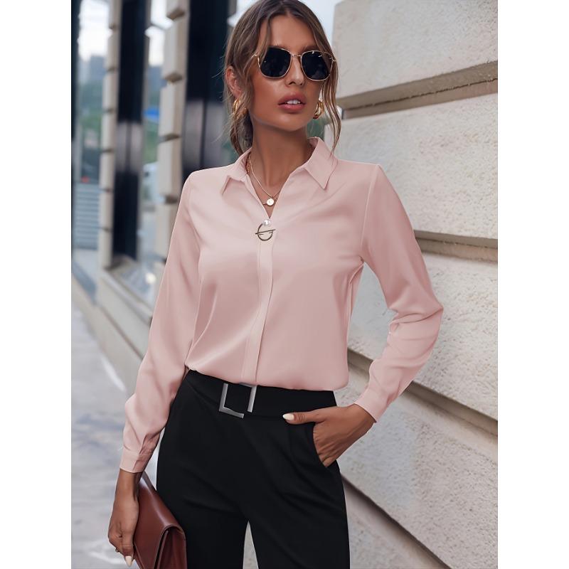 Pendler damebluser Allsidige enkle ensfargede skjorter Langermede Middels lang overdimensjonert skjorte