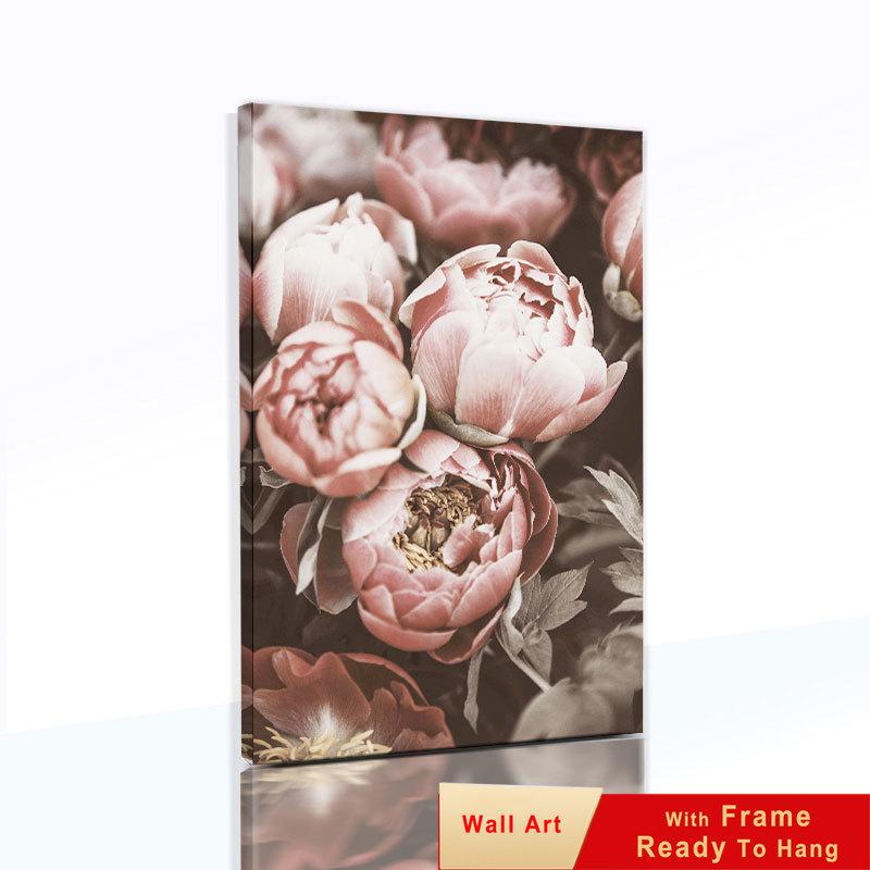 Pink Wall Art Peony Flowers Posters Pictures Quotes Bedroom Wall Decorative Prints Wall Painting for Living Room Decor Art