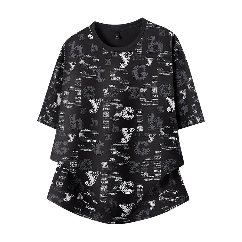 

Men s Summer Short Sleeved T-shirt Round Neck Half Sleeved Base Shirt Top Printed Plus Size Men s Clothing M чорний