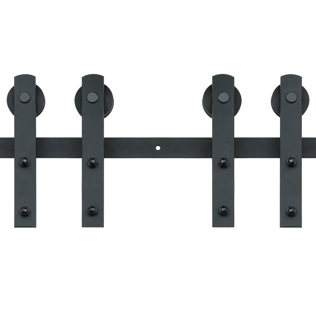 8FT Sliding Barn Door Hardware Kit, 330LBS Heavy Duty Barn Door Track Kit for Double Doors, Fit 3.7-4.3FT Total Wide and 1.3"-1.8" Thick 2 Door Panel,