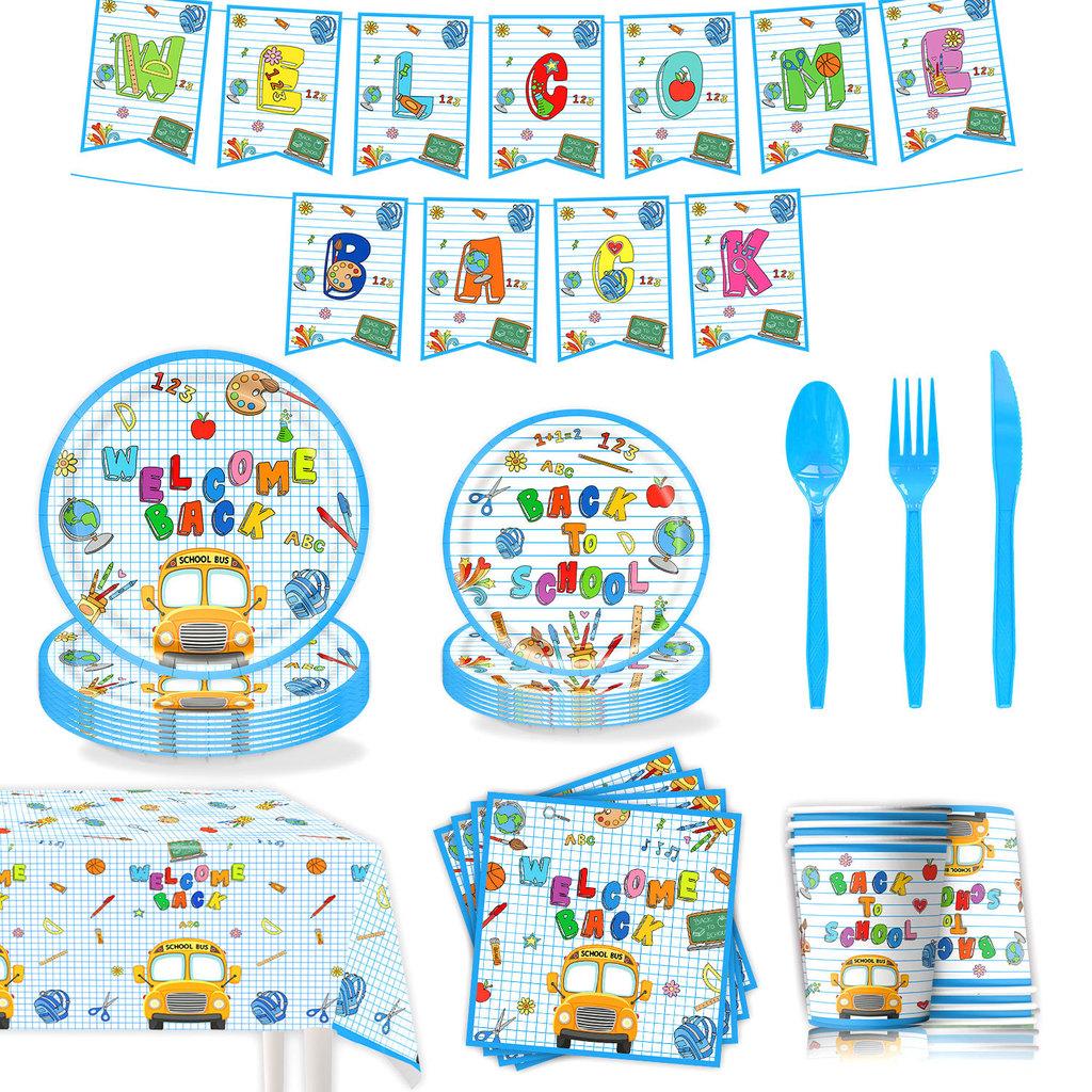 Animated Back To School Party Supplies Set With Paper Plates Cups Napkins For Student Celebration