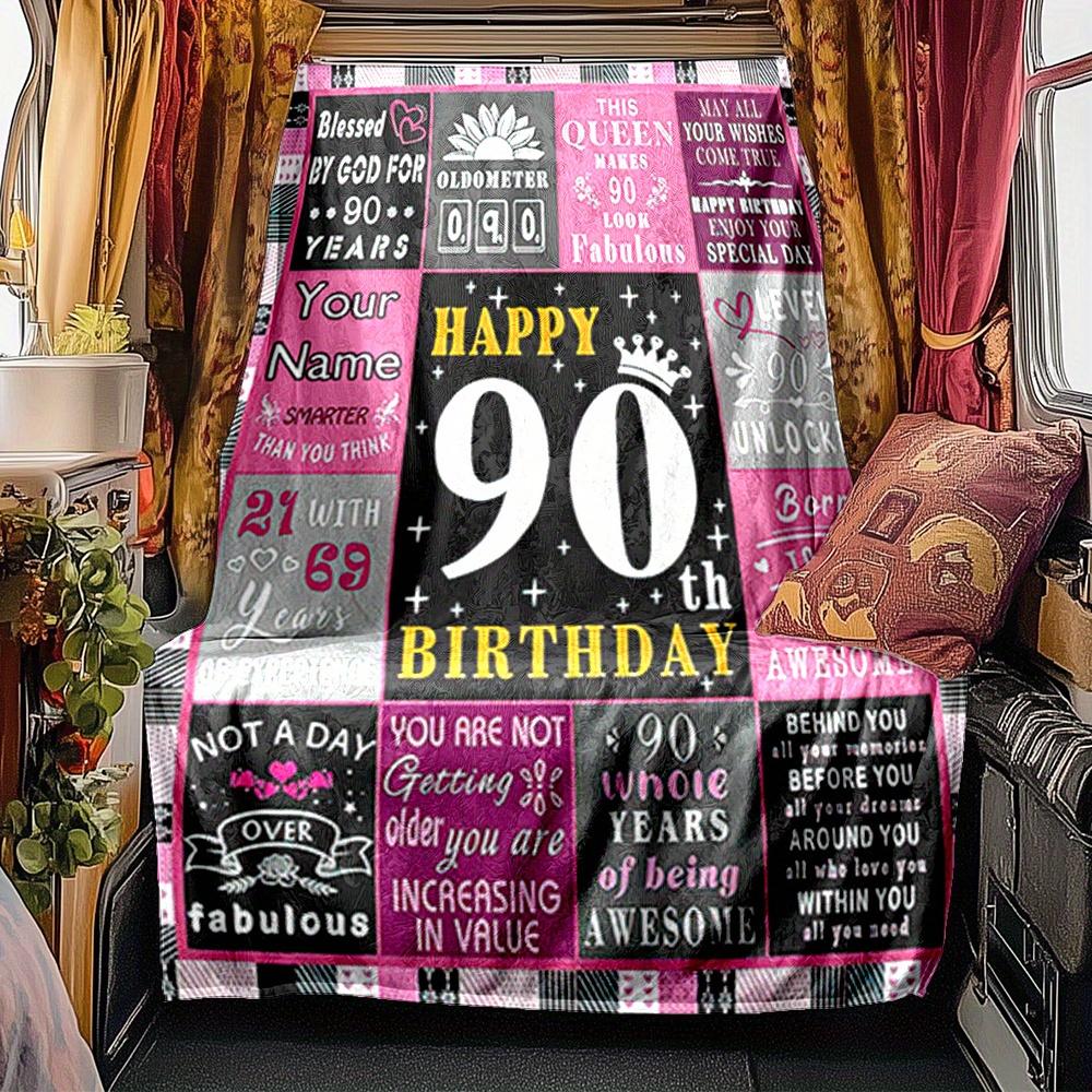 90Th Birthday Celebration Four Seasons Blanket Customized With Your Name Lightweight And Warm Perfect Gift For Home Office Camping Sofa Travel Beach