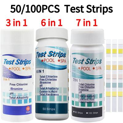 50 pièces Bandes Test Multifonction 3-en-1 Chlore Résiduel Valeur PH Alcalinité Bandelette Test Détection Facile pour Piscine Spa Aquarium