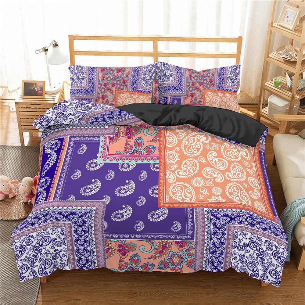 Three-Piece Digital Printed Bandanna Bedding Set Paisley Embroidered Duvet Cover