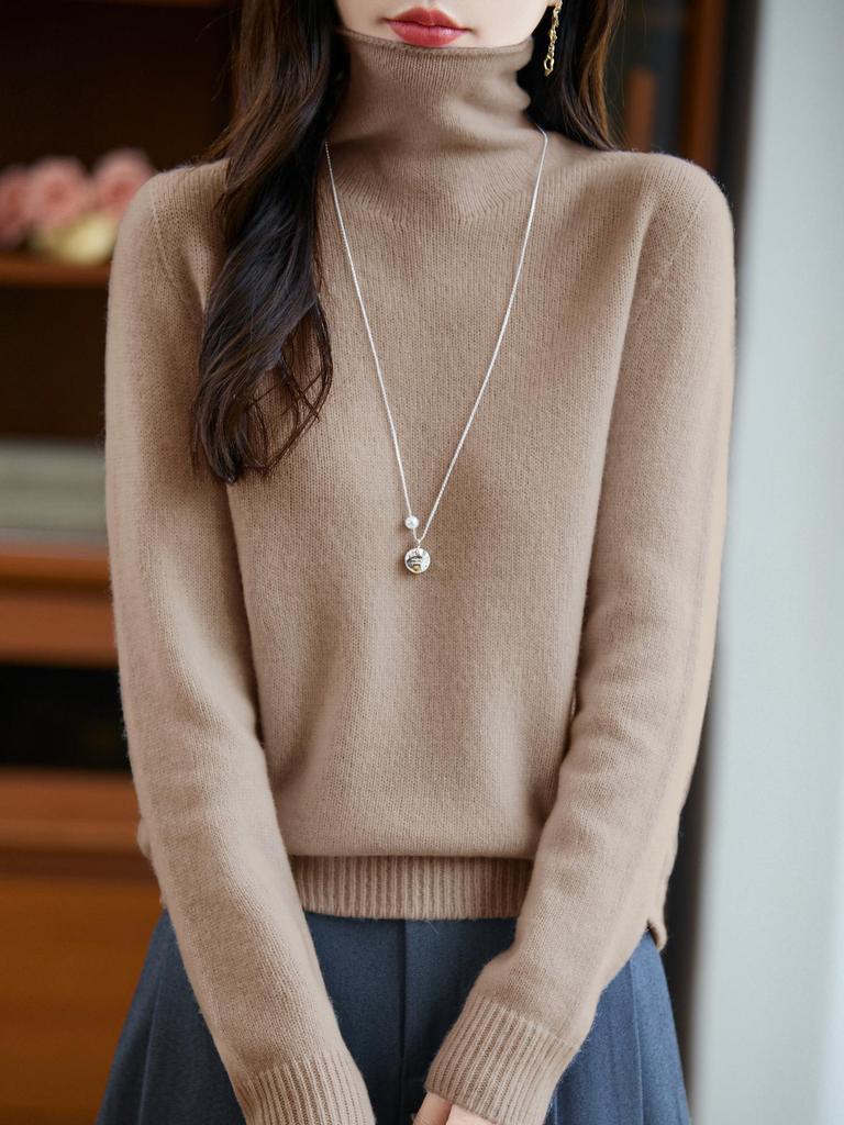 Pure Wool Pile Collar Long-Sleeve Sweater - Autumn/Winter Loose Knit Base Layer