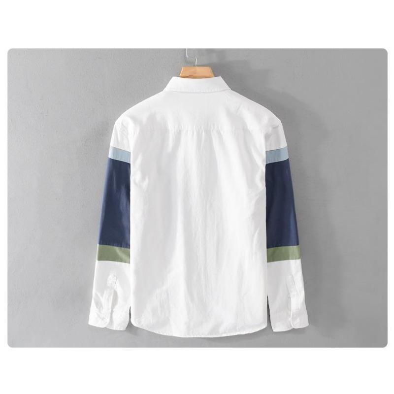 Men's Color Block Roll Up Sleeve Button Down Shirt Casual Cotton Streetwear Top