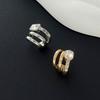 Multi-Layer Triple Ring Clip Golded Square Zircon Stud Earrings  Cartilage Ear Cuffs