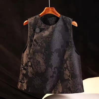 Women's Jackets Chinese Style Vest Women's National Style Retro Embroidery Buckle Round Neck Cheongsam Waistcoat Tide