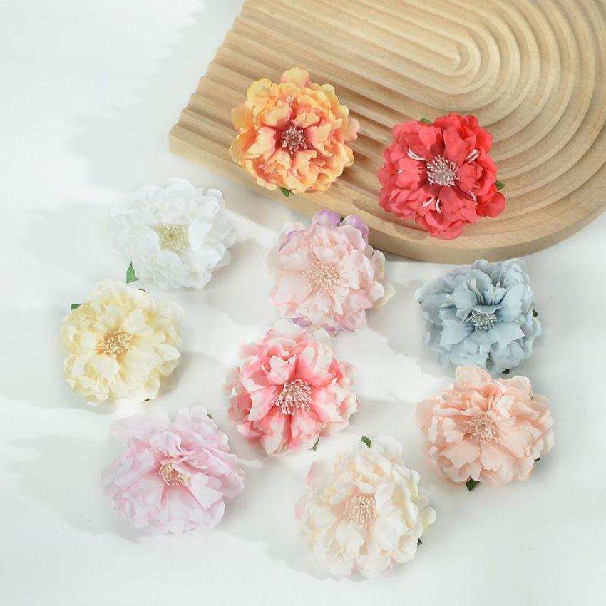 10PCS Artificial Silk Peony Flowers Scrapbook Diy Gifts Bobby Pin Home Party Wedding Bridal Bouquets Wreath Decor Outdoor Garden