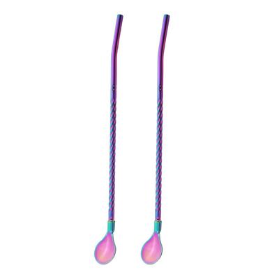 2 pezzi/set riutilizzabile lungo cucchiaio di cannuccia multicolore in acciaio inox cannucce cucchiaio da tè bar cocktail caffè mescolare bere cucchiaio