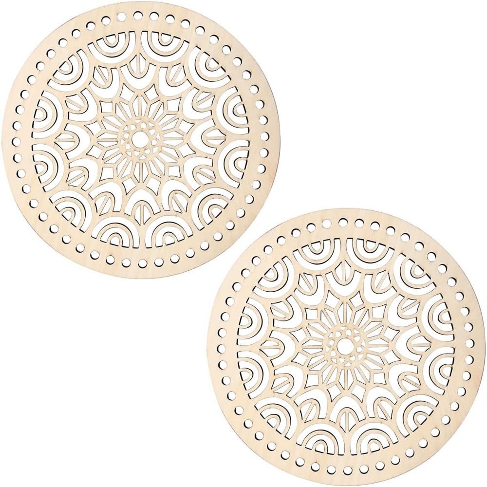 

2Pcs 20CM Wooden Creative Circular Hollow Pattern Bag Base DIY Weaving Tool and Home Decoration