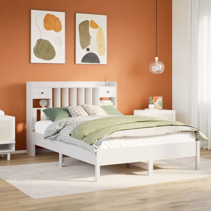 VidaXL Lit bibliothèque sans matelas blanc 150x200 cm bois pin massif 3322907