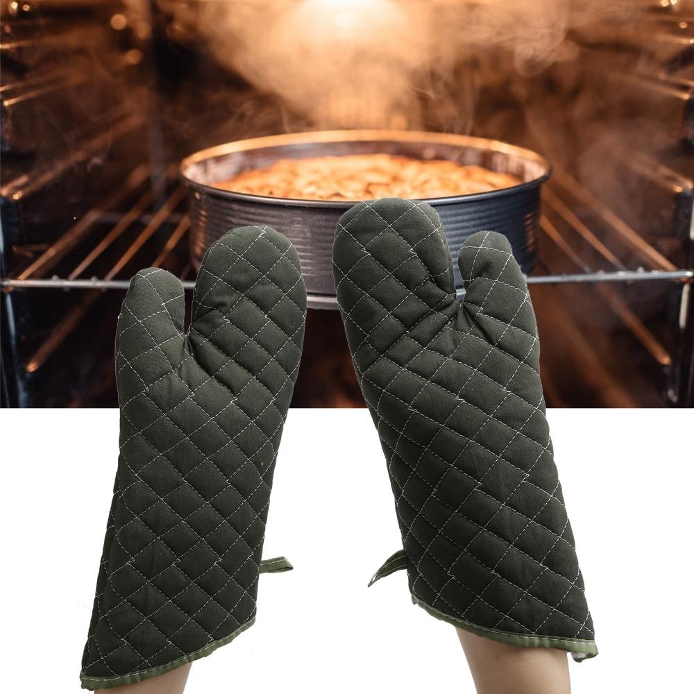 2PCS Canvas +Cotton Oven Mitt Extra Long Thickened Microwave Oven Glove Quilted Anti Scald Heat Insulation Glove