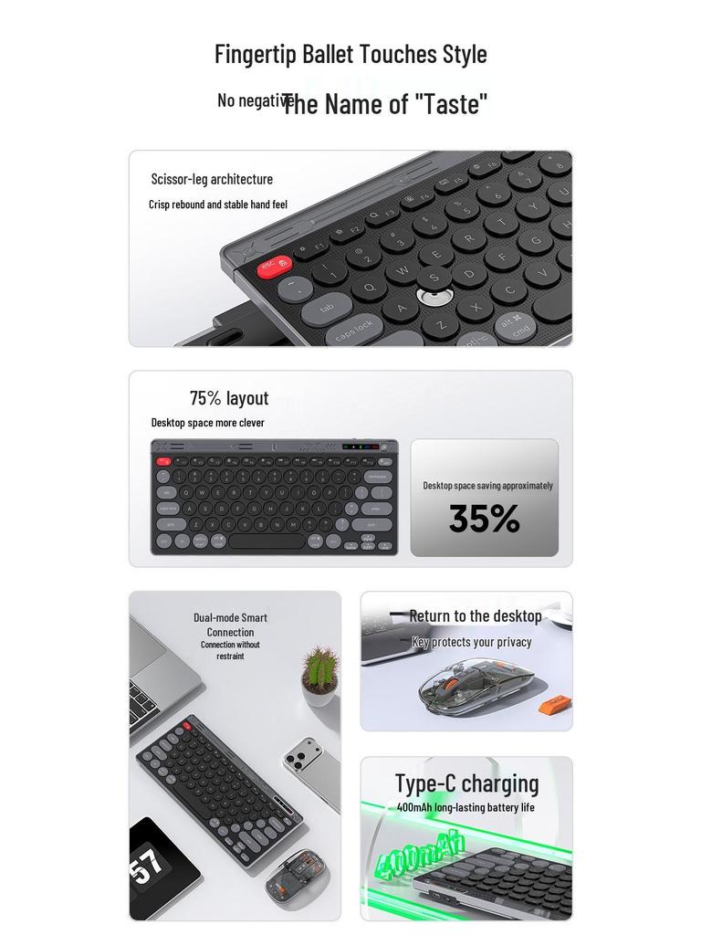 Rechargeable Universal Wireless Bluetooth Scissor-Switch Keyboard for Laptop, Desktop, Tablet, and Phone